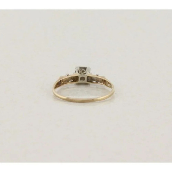 10k Yellow Gold & White Gold .02 ct Art Deco Diamond Engagement Ring Size 8 - Picture 8 of 8